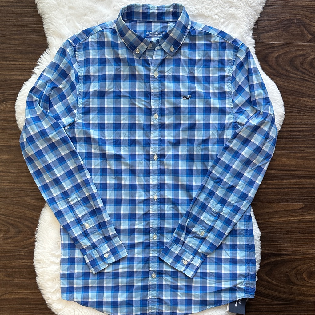 Nwt Vineyard Vines Boys Plaid Otg On The Go Whale Button Down Shirt Jake Blue V3